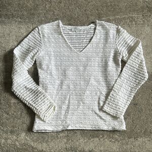 Rayure Paris Top Womens 3 Textured White Shirt Stretch V Neck France